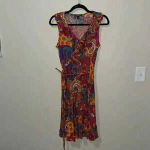 Lauren Ralph Lauren Paisley Dress Womens Small Ruffle Vneck Sleeveless Colorful